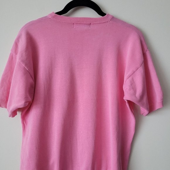 VINTAGE Woodward's Short Sleeve Embroidered Neckline Knit Pink Sweater - Picture 8 of 11